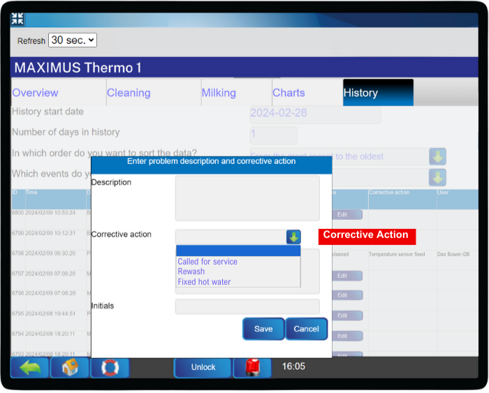 Canada Dairy Thermograph (TTR) - MAXIMUS Thermo – Corrective action